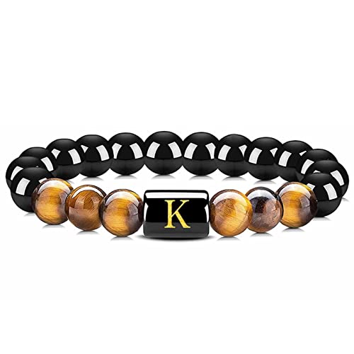 Armband Geschenk Herren, Tigerauge Armband Buchstabe Obsidian Schwarz Buchstabe K Modeperlen 16.7cm Kristall Chakra Damen Schmuck von Stfery