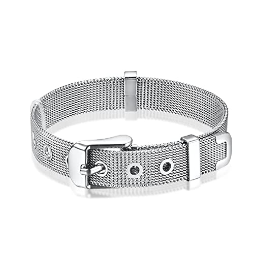 Armreif Herren Edelstahl, Armreif Silber Damen Gewebter Mesh-Gürtel Armband Gliederkette 12MM Bracelet Modeschmuck Geschenke von Stfery