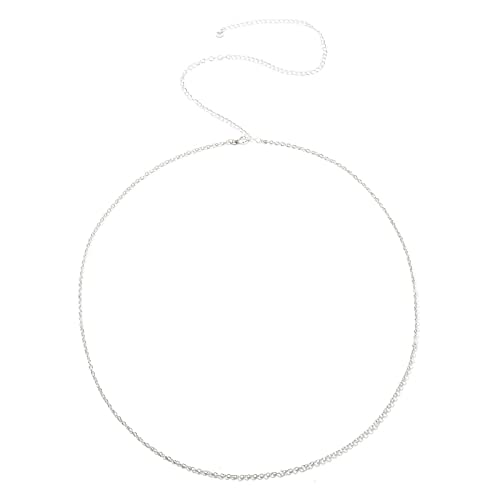 Bauchkette Silber 100cm, Körperketten für Frauen Taillenkette Dünne Kette Legierung Kettengürtel Taille Körperschmuck von Stfery