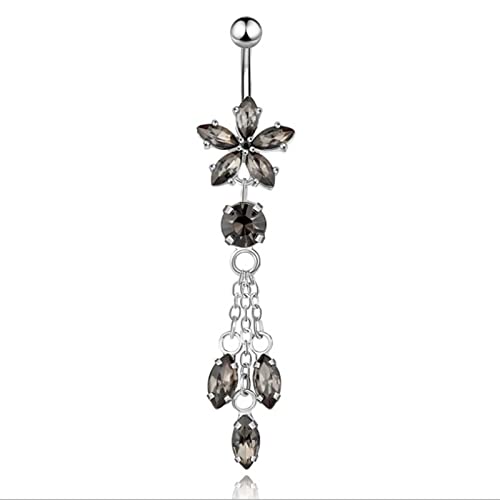 Bauchnabelpiercing Chirurgenstahl Schwarz, Piercing Bauchnabel Lang Blume Quaste Schmuck Damen von Stfery