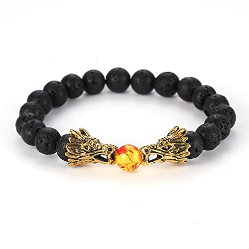 Damen Armreifen, Damen Armband Drachen Lavafelsen Schwarz 8 mm Doppeldrachen-Stretch 19cm Perle Armband Chakra Herren Schmuck von Stfery