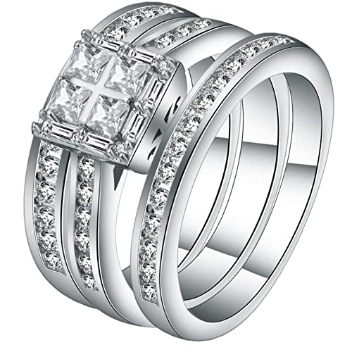 Damen Ringe Silber Set, Ring für Frauen 3Er Set Elegantes Quadrat 54 Zirkonia Modeschmuck Cocktail Party Elegant Geschenk von Stfery
