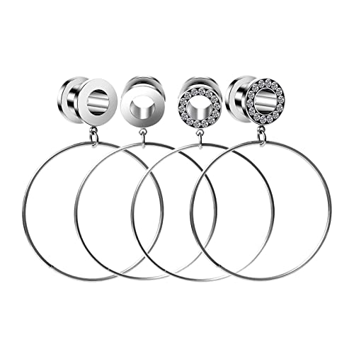 Flesh Tunnel mit Anhänger, Tunnel Ohr Schmuck Edelstahl Silber 4mm Großer Reifen Zirkonia 4er Set Plug Gauges Damen 6G von Stfery