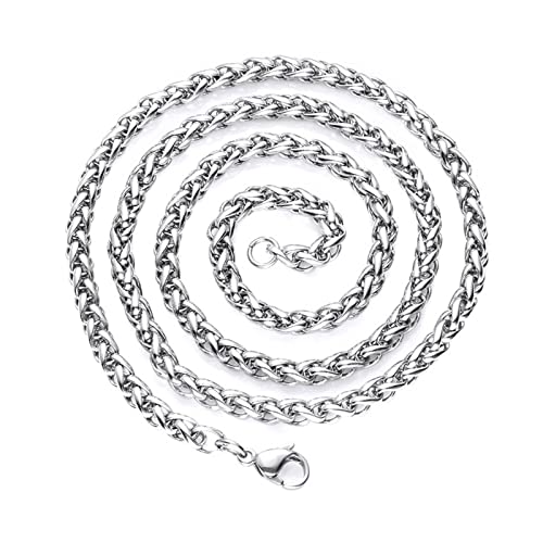 Kette Herren 65 cm, Edelstahl Kette Mann Halskette Silber 5MM Weizenkette Modeschmuck Damen Geschenk Geburtstag von Stfery