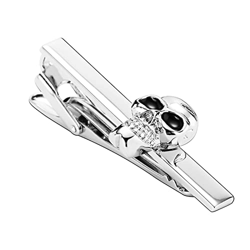 Krawattennadeln für Herren Schwarz, Krawattennadel Totenkopf Edelstahl Krawattenklammer Silber Tie Clip Schmuck Geschenke von Stfery