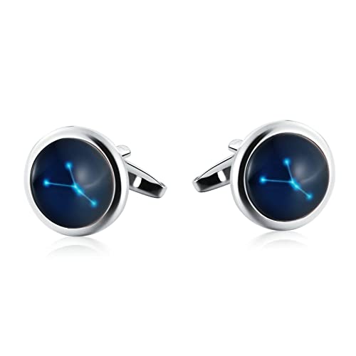 Manchettenknoepfe mit Gravur, Manschettenknöpfe für Väter Silber Blau Edelstahl Ovaler Leuchtender Sternbild-Stein Krebs Schmuck Geschenk von Stfery