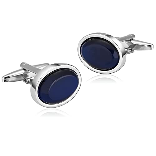 Manschettenknöpfe Herren Wedding, Manschettenknöpfe Herren Edelstahl Silber Blau Cufflinks Oval Schmuck Geschenk von Stfery