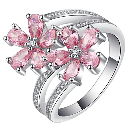 Memoire Ring, Ring Damen Blume Silber Blume Eingelegt 57 Zirkonia Modeschmuck Cocktail Party Elegant Geburtstag Geschenk von Stfery