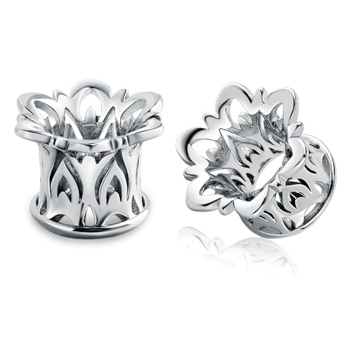 Ohr Tunnel 10mm, 00G Plugs Ohrdehner Silber Hohle Blume Ear Gauges 2er Set Schmuck Cool Frauen Hochzeit von Stfery