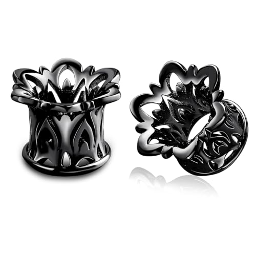 Ohrdehner 8mm, Plug 8mm Schwarz 0G Tunnel Ausgehöhlte Blume Paar Ohrring Damen Modern Plug Tunnel Ohr Schmuck von Stfery