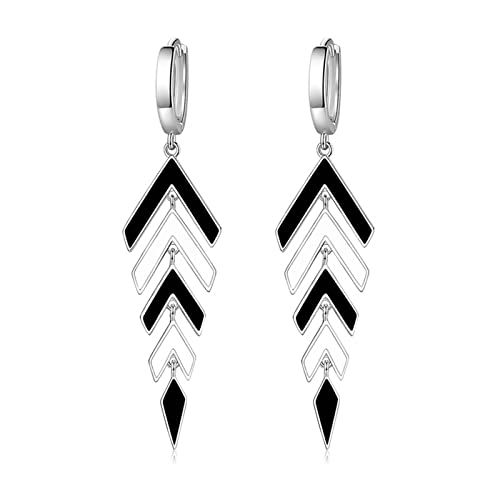 Ohrringe Frauen Hängend, Ohrringe Damen Aesthetic Weiß Vergoldet Schwarz-Weiss Rhombus Länge 65MM Modeschmuck Earrings Geschenk von Stfery