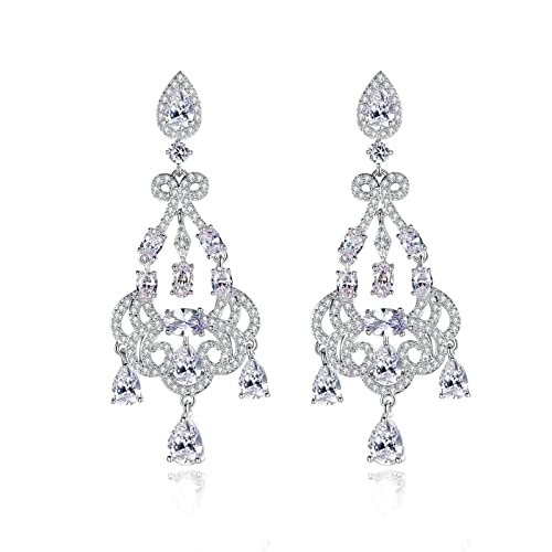 Ohrringe Kupfer Hängend, Ohrringe Damen Weissgold 22MM mit Teardrop Cubic Zirkonia Modeschmuck Geschenke von Stfery