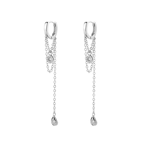 Ohrringe Modeschmuck, Ohrringe Silber Zirkonia Baumeln mit Quaste Poliert 70MM 13MM Creolen Hoop Elegante Earrings für Damen von Stfery