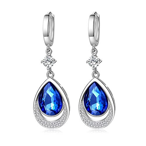 Ohrringe Zirkonia, Damen Ohrringe Modeschmuck Weiß Vergoldet Ohrhänger Blau Träne Länge 50MM Earrings Geschenk von Stfery