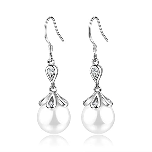 Ohrringe Zirkonia Braut, Damen Ohrringe Perle Weiß Vergoldet Ohrhänger Länge 42MM Modeschmuck Earrings Geschenk von Stfery