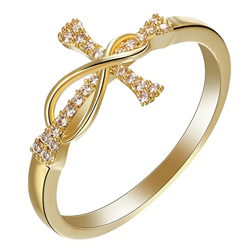 Ring Damen Unendlich, Ring Vergoldet Kreuz 62 Zirkonia Modeschmuck Cocktail Party Elegant Jahrestag Geschenk von Stfery