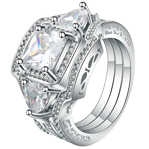 Ring Set Silber, Ringe Damen Aesthetic 3Er Set Vier Krappen Quadratisch Eingelegt 54 Zirkonia Modeschmuck Cocktail Party Elegant von Stfery