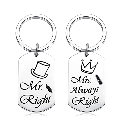 Schlüsselanhänger Cool, Silber Schlüsselanhänger Edelstahl Erkennungsmarke mit Eingraviertem Mr Right Mrs Always Right Geschenk von Stfery