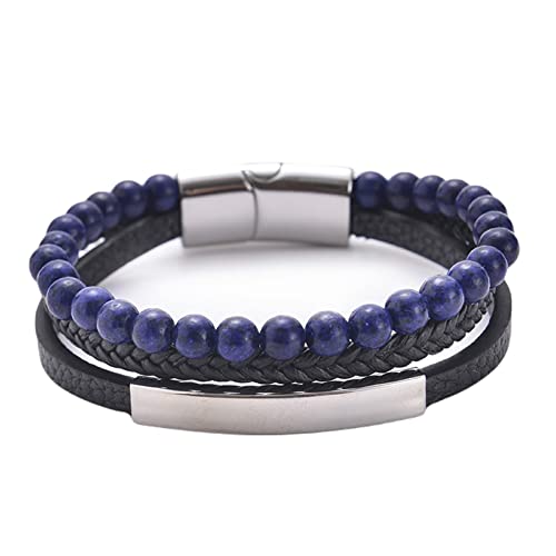 Schwarzes Armband Männer, Bracelet Men Saphir Blau Gewebte Perlen 21cm Kristall Armband Chakra Herren Modeschmuck Geschenk von Stfery