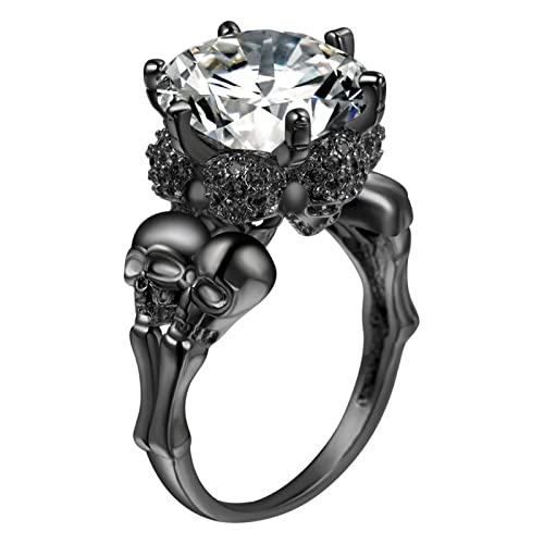 Skull Ring Damen, Ehering Damen Schwarz Vergoldet 62 Zirkonia Modeschmuck Cocktail Party Elegant Jahrestag Geschenk von Stfery