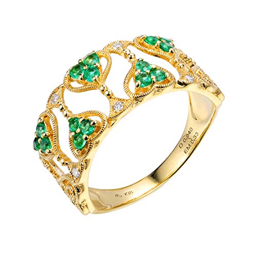 Stfery 18 Karat Gelbgold Ring Damen, Verlobungsring mit Smaragd, Diamantring Echtschmuck, Gr.57 (18.1) von Stfery