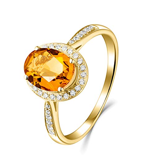 Stfery 18 Karat Gold Ring Damen, Eheringe mit Citrin Gelb in Ovalschliff, Diamantring Echte Goldschmuck, Gr.47 (15.0) von Stfery