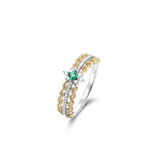 Stfery 18 Karat Gold Ring Damen, Eheringe mit Smaragd in Quadratschliff, Diamantring Echtgold Schmuck, Gr.51 (16.2) von Stfery