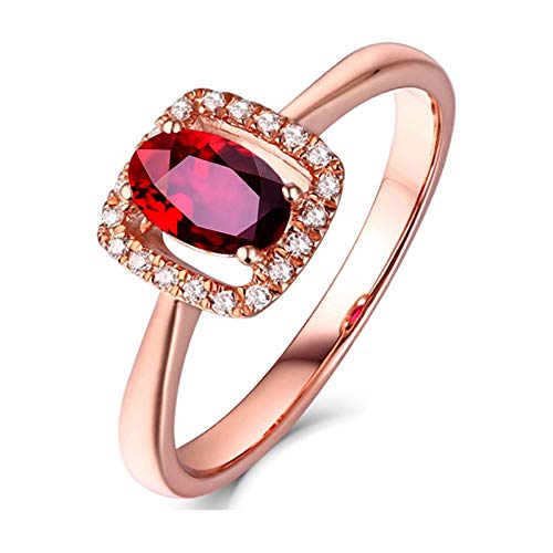 Stfery 18 Karat Rose Gold Ring Damen, Eheringe mit Rubin in Ovalschliff, Diamantring Echt Goldschmuck, Gr.47 (15.0) von Stfery