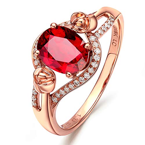 Stfery 18 Karat Rosegold Ring Damen, Eheringe mit Turmalin Rot in Ovalschliff, Diamantring Echtschmuck, Gr.49 (15.6) von Stfery