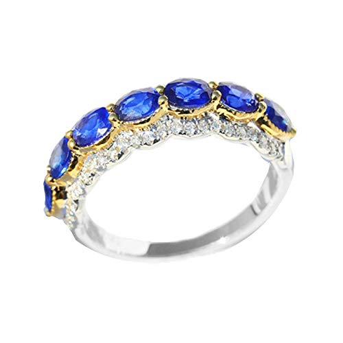 Stfery 18 Karat Weiß Gold Ring Damen, Eheringe mit Saphir in Ovalschliff, Diamantring Echtschmuck, Gr.53 (16.9) von Stfery