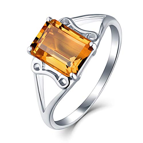 Stfery 18 Karat Weißgold Solitärring, Eheringe mit Citrin Gelb in Quadratschliff, Diamantring Echtschmuck Damen, Gr.52 (16.6) von Stfery