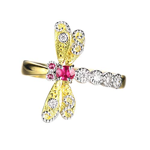 Stfery 18K Gelbgold Ring Damen, Eheringe mit Rubin in Ovalschliff, Diamantring Echte Goldschmuck, Gr.65 (20.7) von Stfery