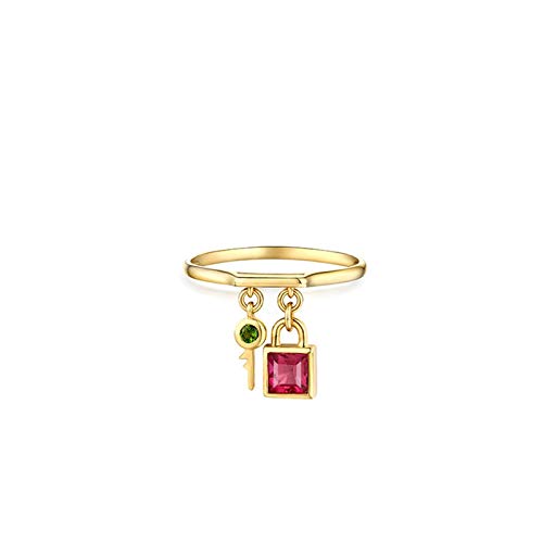 Stfery 18K Gelbgold Ring Damen, Eheringe mit Turmalin Rot in Quadratschliff, Ringe Echtschmuck, Gr.54 (17.2) von Stfery