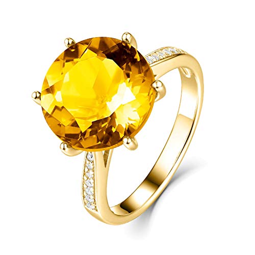 Stfery 18K Gold Ring Damen, Verlobungsring mit Citrin Gelb, Diamantring Echt Gold, Gr.52 (16.6) von Stfery