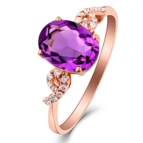 Stfery 18K Rose Gold Au750 Ring Damen, Eheringe mit Amethyst Lila in Ovalschliff, Diamantring Echtschmuck, Gr.49 (15.6) von Stfery