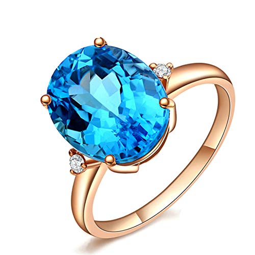 Stfery 18K Rosegold Ring Damen, Verlobungsring mit Topas Blau in Ovalschliff, Ringe Echte Goldschmuck, Gr.56 (17.8) von Stfery