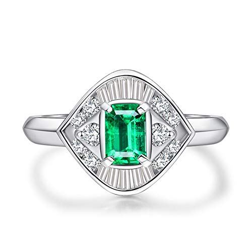 Stfery 18K Weiß Gold Au750 Ring Damen, Trauringe mit Smaragd in Rechteckschliff, Diamantring Echt Schmuck, Gr.63 (20.1) von Stfery