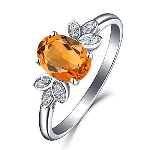 Stfery 18K Weiß Gold Au750 Ring Damen, Verlobungsring mit Citrin Gelb in Ovalschliff, Diamantring Echtschmuck, Gr.52 (16.6) von Stfery