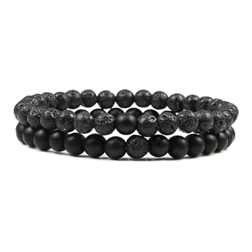 Stfery 2-Teiliges Set Elastisch Armbänder für Damen Türkis Armband Herren 6mm Schwarz Türkis Armband von Stfery