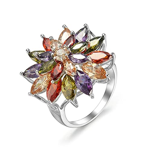 Stfery 925 Silberring Mit Zirkonia, Verlobung Ring Silber Versilberte Blumen Marquise für Valentinstag, Größe54 (17.2) von Stfery