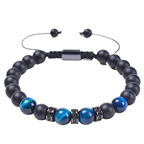 Stfery Armbänder Herren Verstellbar, Partnerarmband Dunkelblau 8mm Tigerauge Geflochtene Perle 30cm Kristall Armband Chakra Schmuck von Stfery