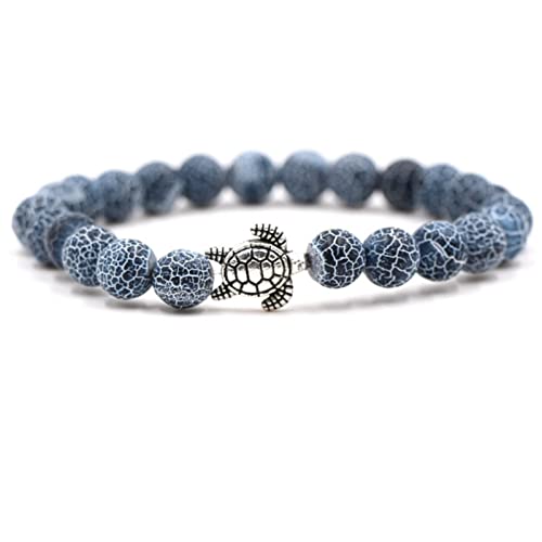 Stfery Armband Blau Damen Perlen, Armbänder Party Magnesit Lavafelsen Elastische Runde Natursteinperle Schildkröte Metalllegierung Kristall Herren von Stfery