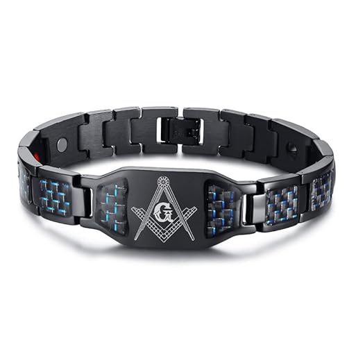 Stfery Armband Herren XXL, Freimaurer-Armband aus magnetischer Kohlefaser Herren Armbänder Gravur Schwarz als Geburtstagsgeschenke, von Stfery