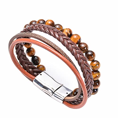 Stfery Armkette Herren Perlen, Armband Herren Magnet Tigerauge Braun 8mm 4-Lagige Lavastein-Lederschnalle 21cm Edelstahl Chakra Damen Stfery Armkette Herren Perlen, Armband Herren Magnet Tigerauge Braun 8mm 4-Lagige Lavastein-Lederschnalle 21cm Edelstahl Chakra Damen von Stfery
