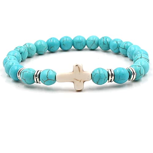 Stfery Armreifen Türkis, Damen Armreifen Weiss 8mm Kreuzen 19cm Metalllegierung Kristall Perle Armband Chakra Herren Modeschmuck von Stfery