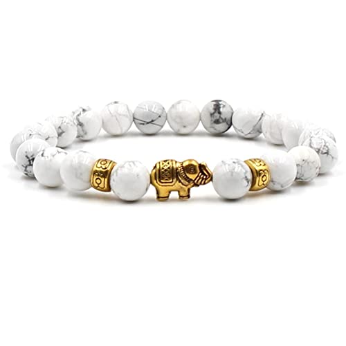 Stfery Beaded Bracelet, Armreif Damen Elefant Zirkonia Weiss 8mm Gold 19cm Metalllegierung Kristall Perle Armband Chakra Herren Schmuck von Stfery