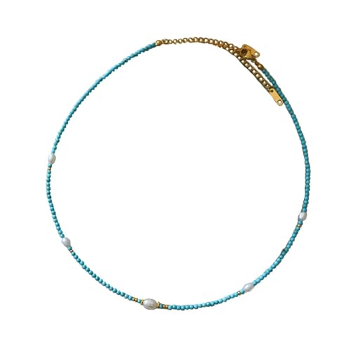 Stfery Blau Weiß Kette Echt Vergoldet Perlenketten Türkis Und Perle Perle Kette Damen Hochzeit by von Stfery