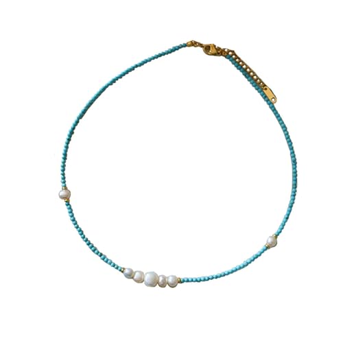Stfery Blau Weiß Ketten Set Vergoldet Perlenketten Türkis Und Perle Perle Kette Hochzeit von Stfery