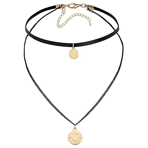 Stfery Choker Halsband Kette, Choker Kette Gothic Schmuck Edelstahl 2 Lächelndes Gesicht Cosplay Goldschwarz 32CM Stfery Choker Halsband Kette, Choker Kette Gothic Schmuck Edelstahl 2 Lächelndes Gesicht Cosplay Goldschwarz 32CM von Stfery