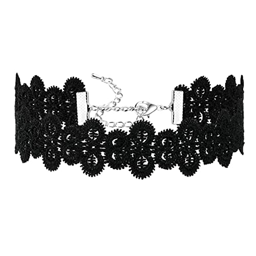 Stfery Damen Halskette, Gothic Schmuck Frauen Choker Spitze Edelstahl Nummer Acht Cosplay Punk Silber Schwarz 31.2+8.3CM von Stfery